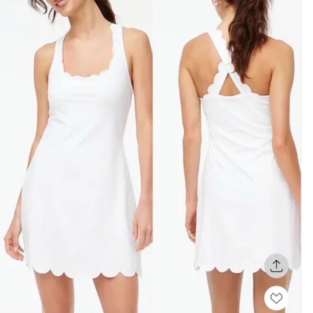 J.Crew Dress Womens Size S White Scallop Hem Crossback Fit & Flare Mini